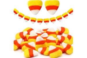 Tranqun Candy Corn Halloween Felt Decorations Thanksgiving Autumn Orange Yellow Wool Felt Candy Fake Corn Decorations for DIY Garlands and Home Party Supplies(48 Pcs)