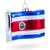 Waving Flag of Costa Rica Blown Glass Christmas Ornament