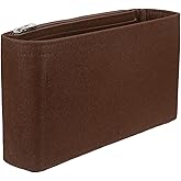 uxcell Purse Organizer Insert, Felt Portable Handbag Shaper with Zipper Multiple Compartments Liner Pouch for Handbag Purse Tote Bag, 10.6" x 2.2" x 6", Coffee