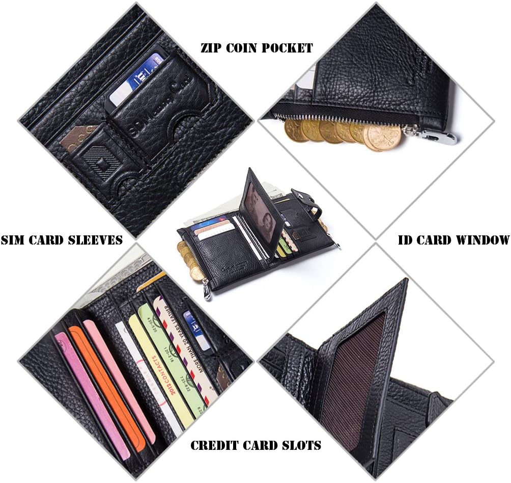 Cosihomu Women Wallet Bifold RFID Blocking Wallets Zip Billfold in Crazy Horse Leather 10 Slots, Vintage Black - Image 5