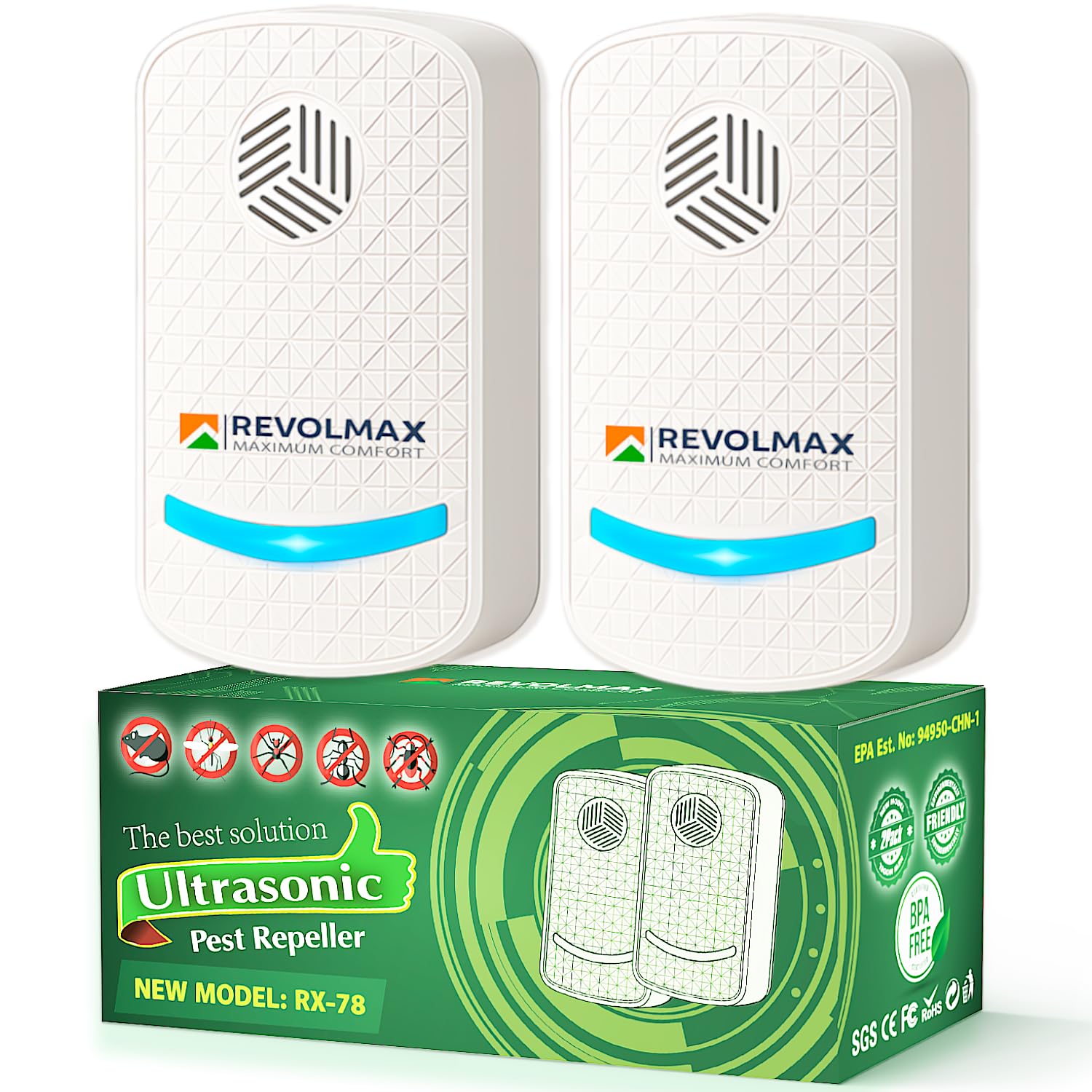 Photo 1 of RX-78, Ultrasonic Pest Control Repeller - Electronic & Ultrasound, Indoor Plug-in Repellent - Get rid of - Rodents, Mice, Squirrels, Bats, Insects (2Pack)