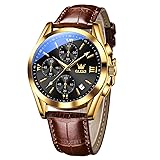 OLEVS Men's Round Watches with Leather Band Auto