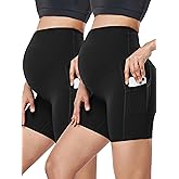 HOFISH Maternity Workout Shorts Over Belly Yoga Running Shorts for Women 2Pack Black Large