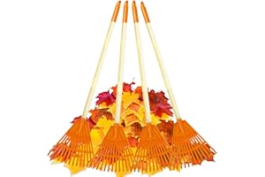 POMIKU Kids Rakes, 4 Pieces 31" Heavy Duty Lawn Tool for Leaves, Child Size, Plastic Head & Wooden Handle, Gardening Tools fo