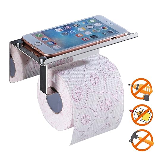 Porte-papier Toilette Autonome En Acier Inoxydable - Chrome - Avec étagère Pour Téléphone Et Porte-magazines - Pour Salle De Bain