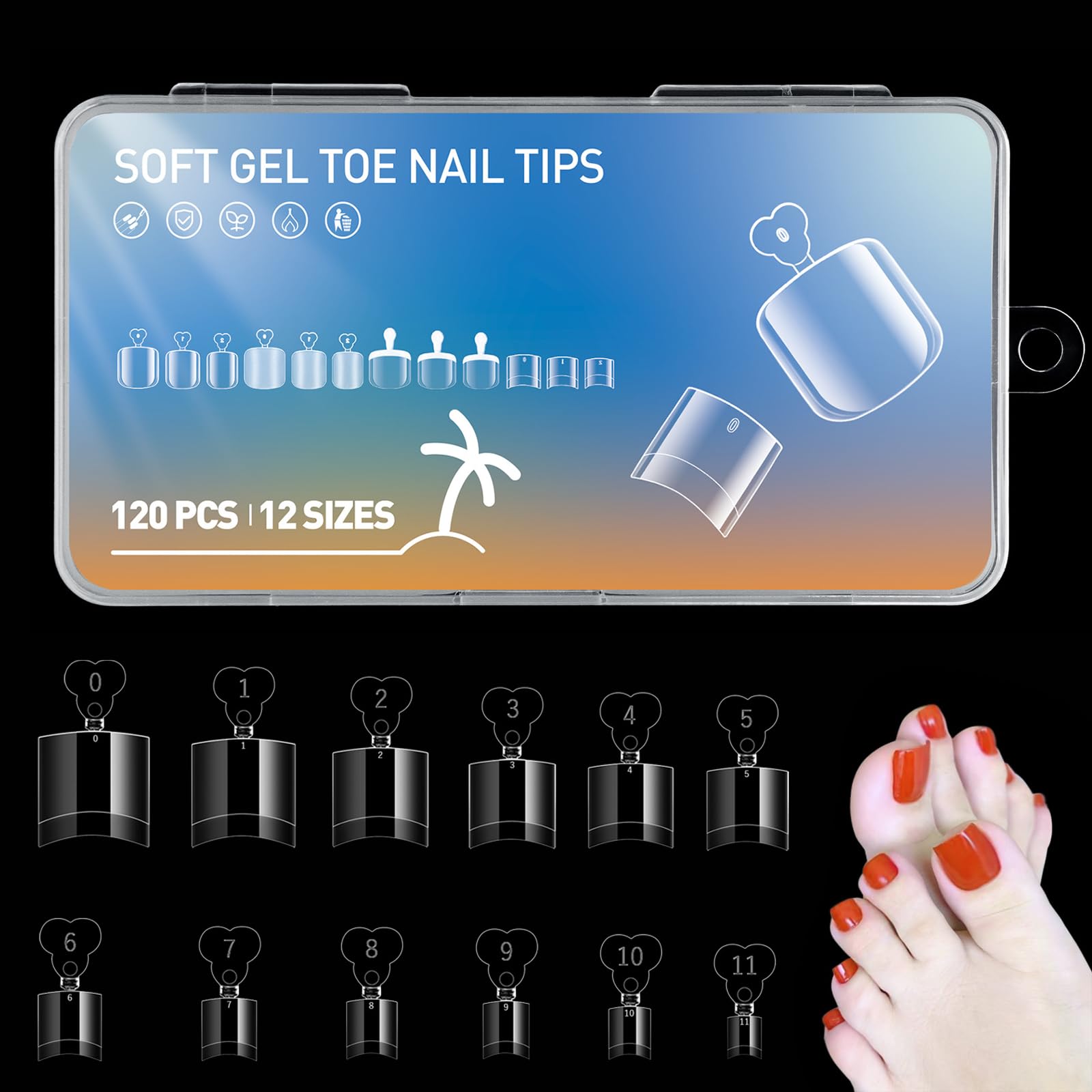 120 Pieces Fake Toe Nail Tips, Artificial Fake Stick On Toe Nails, Clear Ultra-thin Design NAILS Extension, 12 Sizes Acrylic Clear Tips for Women Girls Nail Salon and Nail Art DIY