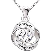 ALOV Jewelry Sterling Silver mother and daughter Love Cubic Zirconia Pendant Necklace