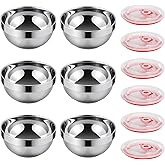 ZANAUWEKED 6 Set Stainless Steel Bowls for Kitchen,12oz Stainless Steel Bowl with Lids,Double Walled Insulated Soup Bowl, Metal Serving Eating Bowls for Snack,Cereal, Rice,Hot and Cold Food
