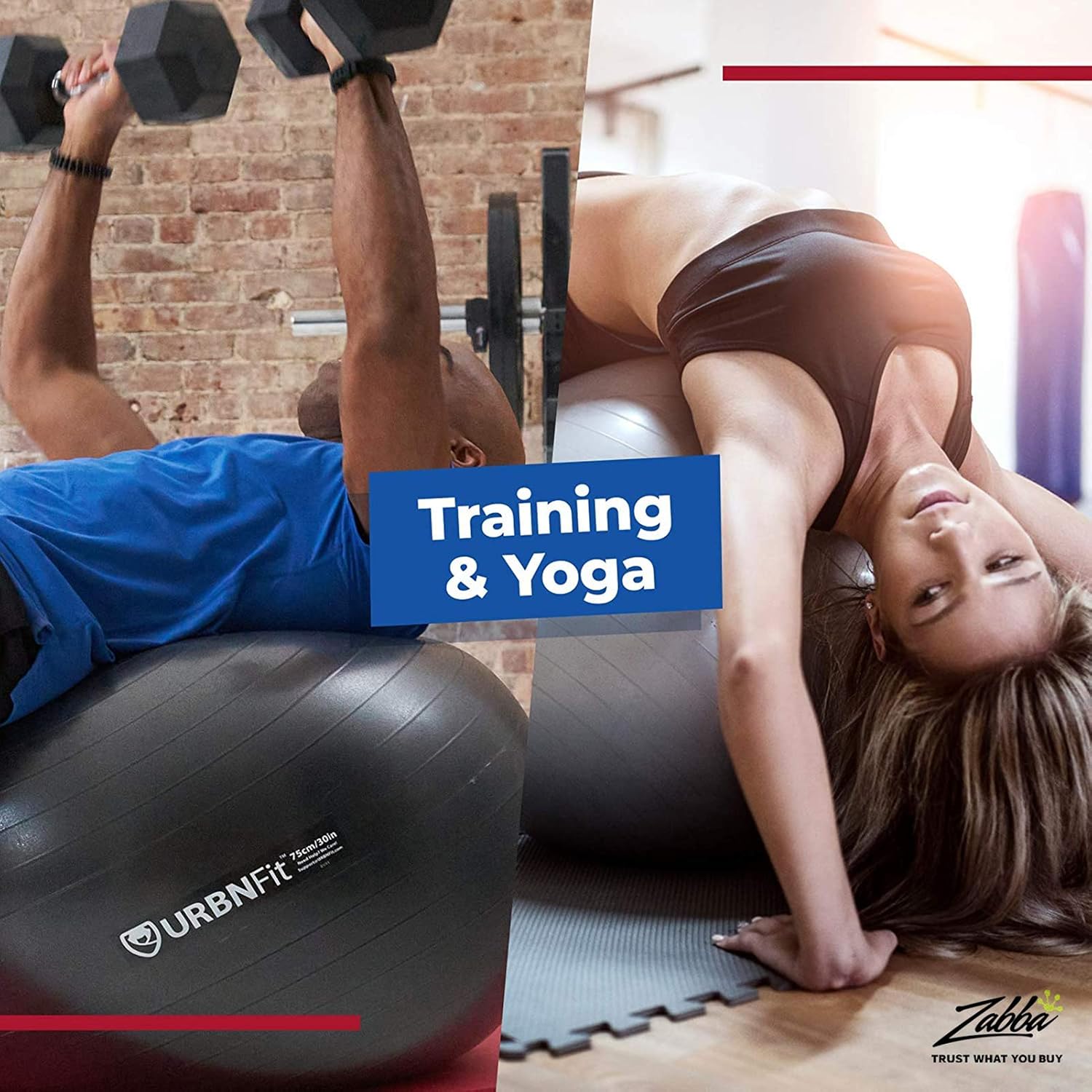 URBNFit Exercise Ball (Multiple Sizes) for Fitness, Stability, Balance & Yoga Ball - Workout Guide & Quick Pump Included - Anti Burst Professional Quality Design: Sports & Outdoors