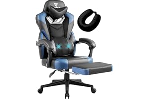 Vigosit Gaming Chair PRO, Ergonomic Gaming Chairs for Adults Heavy People, Massage Office Desk Computer Chair with Footrest and Lumbar Support, Big Tall Mesh Gamer Chair with Cushion (Black Blue)