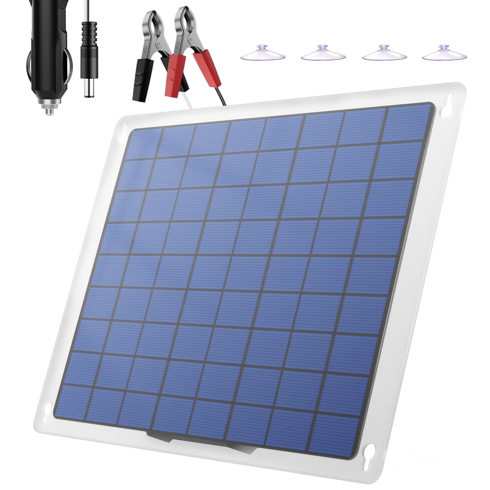Photo 1 of 10W Solar Panel Car Battery Charger Portable Waterproof Power Trickle Battery Charger 12V&car Battery maintainer for Car Boat Marine Motorcycles Truck, Black