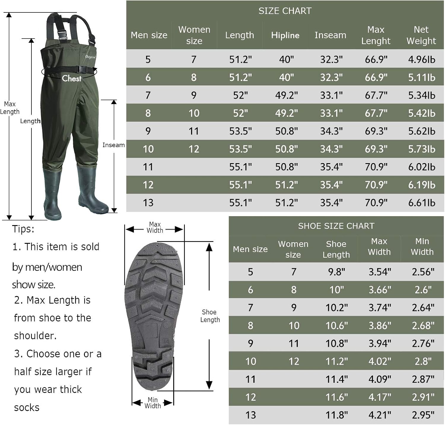OXYVAN Waders Waterproof Lightweight Fishing Waders with Boots Bootfoot Hunting Chest Waders for Men Women : Sports & Outdoors