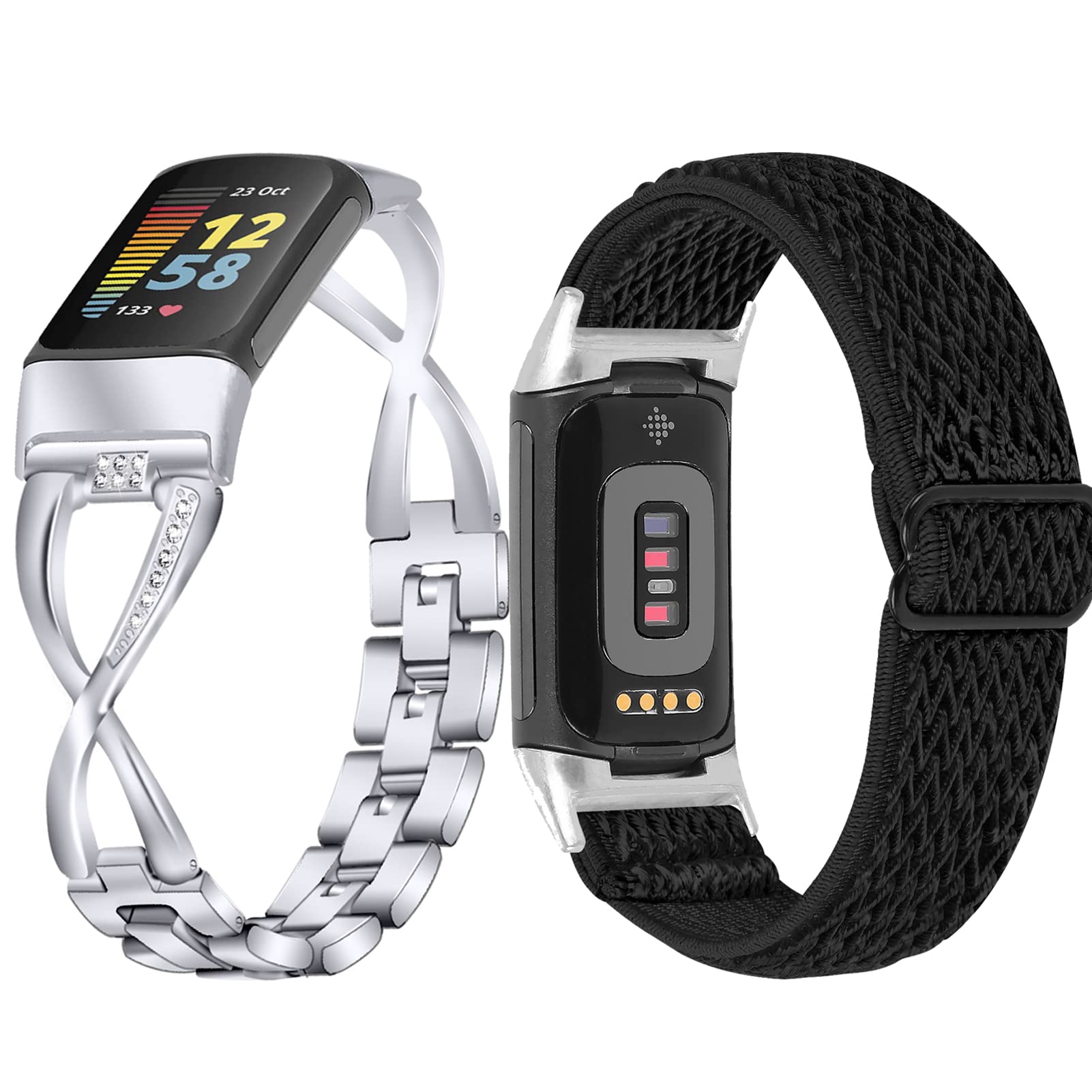 Gimuk Compatible with Fitbit Charge 5/6 Band Strap Metal Stainless Steel Adjustable Bling Rhinestone Replacement Strap Wristbands for Women Girls Bracelet for Charge 5/6 Fitness Tracker — image 1