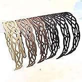 Springtime Lattice Design Plastic Headbands for Women Girls, Neutral Color Gradient Hairband, 30mm Wide Band, 6-Pack