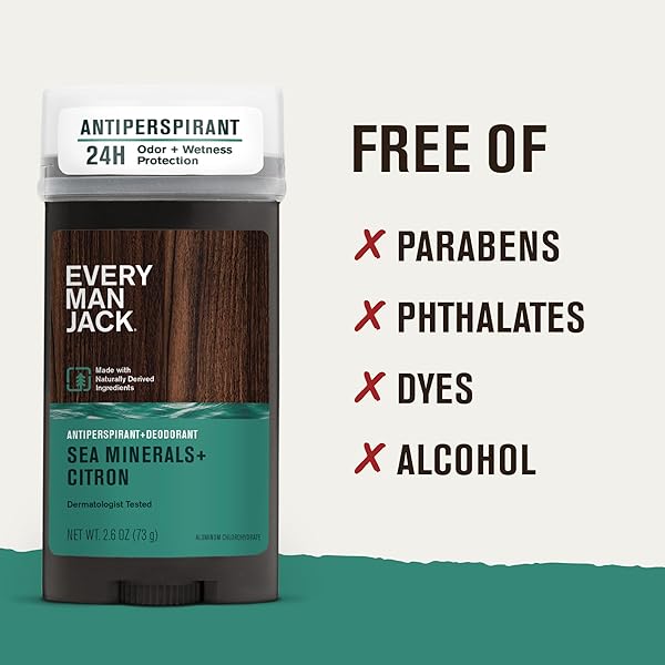 EVERY MAN JACK MEN’S SEA MINERALS + CITRON ANTIPERSPIRANT DEODORANT FOR MEN – 24-HOUR ODOR PROTECTION – 2.6 OZ (2 PACK)
