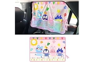 Sandfren Car Window Shade, Vehicle Sunshade Curtain with Storage Pockets & Suction Cups for Baby, Cartoon Pattern Auto Interior Heat Sun Protection Cover, Universal for SUV Sedan Trucks (Hand in Hand)