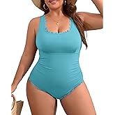 Charmo Plus Size Swimsuit for Women 2026 Tummy Control Scalloped Ribbed One Piece Swimsuits Ruched Modest Bathing Suit