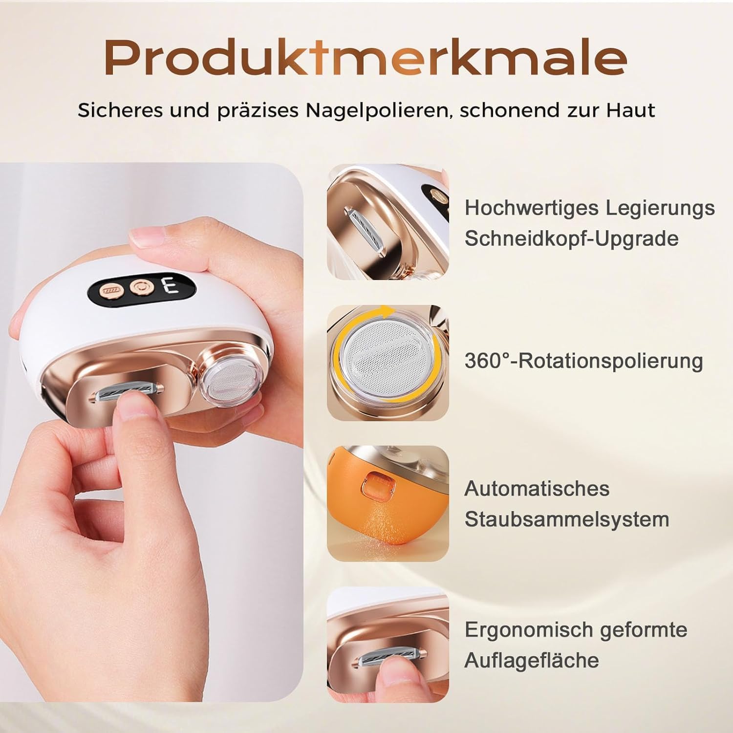 2026 Neu Elektrischer Nagelknipser, 3 in 1 Multi-functional Electric Nail Trimmer, Elektrische Nagelfeile Polieren mit LED 3 Gesch- Ultraleise Electric Nail Clippers für Kinder Erwachsene (Weiß) 6