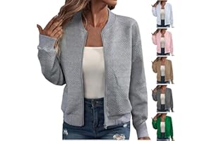 Piuwrlz Women's Zip Up Cropped Jacket Loose Long Sleeve Round Neck Lightweight Coat Casual Coarse Knitted Baseball Jacket