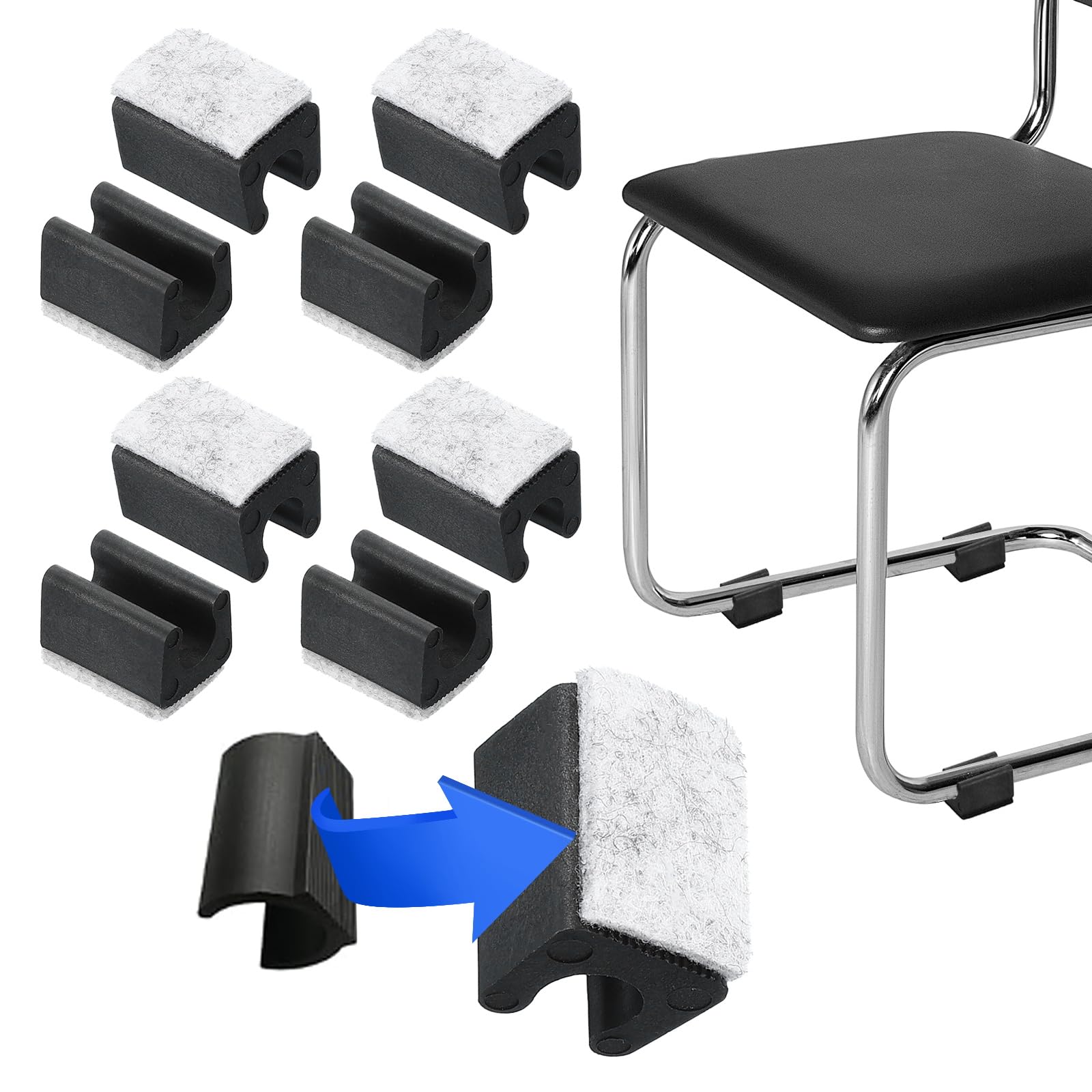 PATIKIL Rectangle U Shaped Chair Leg Tips Caps with Felt Pads, 8 Pack Slide Smoothly Furniture Feet Floor No Scratches No Noise Protectors Protect Hardwood Floors Fit Dia 10 mm Leg, Gray