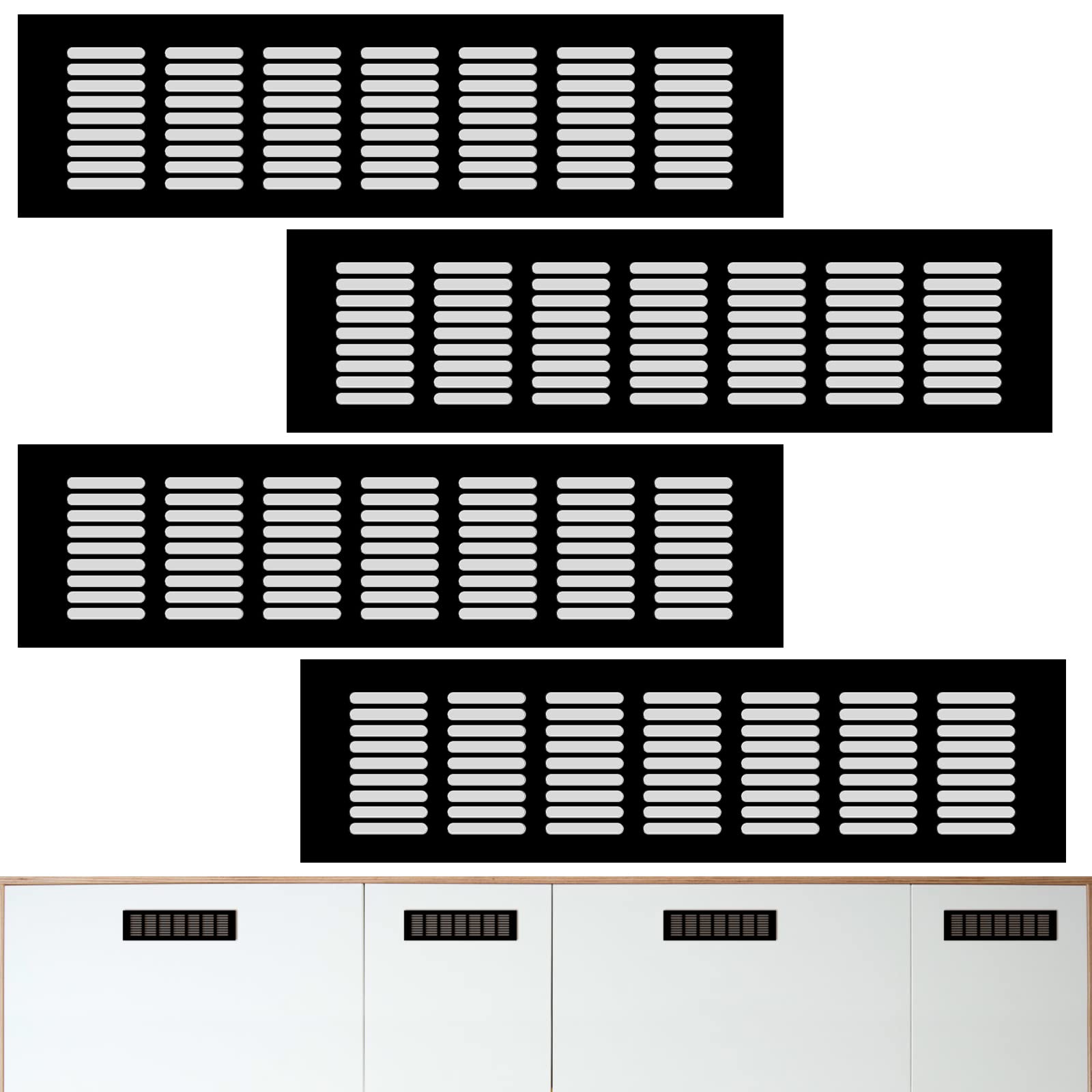Ledoo4Pcs Internal Vent Covers, Ventilation Grilles, Black Air Vent Grille Cover, Cupboard Vents for Cupboard Wardrobe Ventilation (80x300mm)