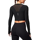 SANTINY Women's Long Sleeve Crop Workout Tops Slim Fit Gym Yoga Running Shirts for Women