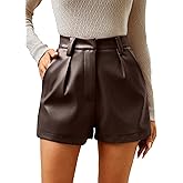 Milumia Women's PU Leather High Waisted Pleated Wide Leg Dressy Shorts with Pocket