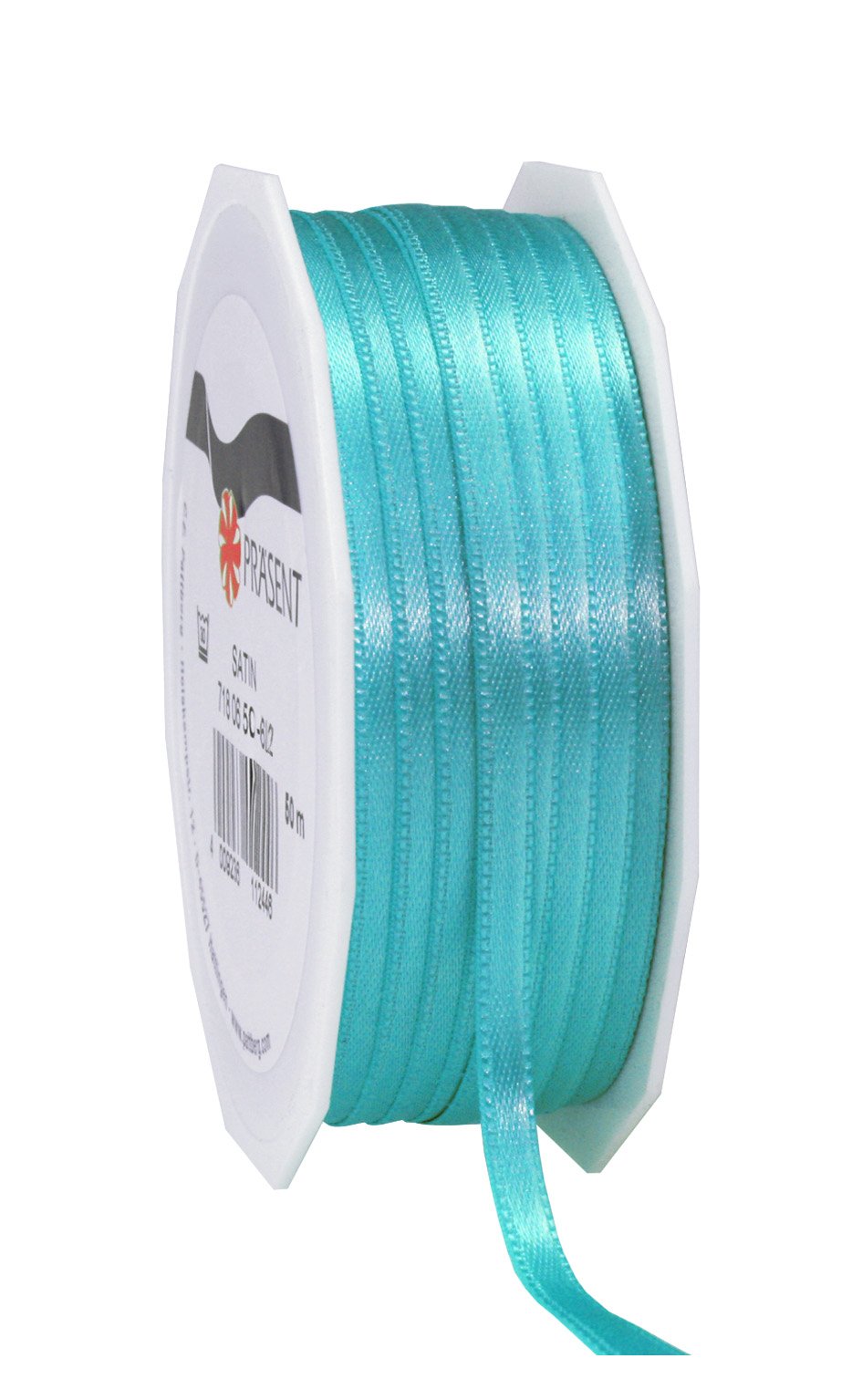 PRÄSENT C.E. Pattberg SATIN aquamarine gift ribbon, 55 yards for Wrapping Gifts, 0.24 inches width, Ribbon for Decorating & Crafting, Decorative Ribbon for Gifts, for every occasion — image 1