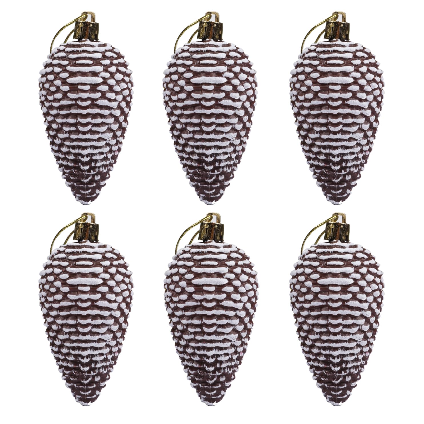 YYCRAFT Glitter Christmas Tree Pinecone Ornaments, Hanging Pine Cone Ornaments 3.5 Inch for Christmas Tree Decor, Hanging Pine Cone Shape Christmas Decorations,6PCS Brown/White