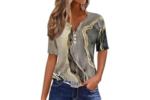 HTHLVMD Womens Long Sleeve v Neck Button Tops Casual Slim Fashion Floral Print Collar Top Blouse T-Shirt Button Shirt