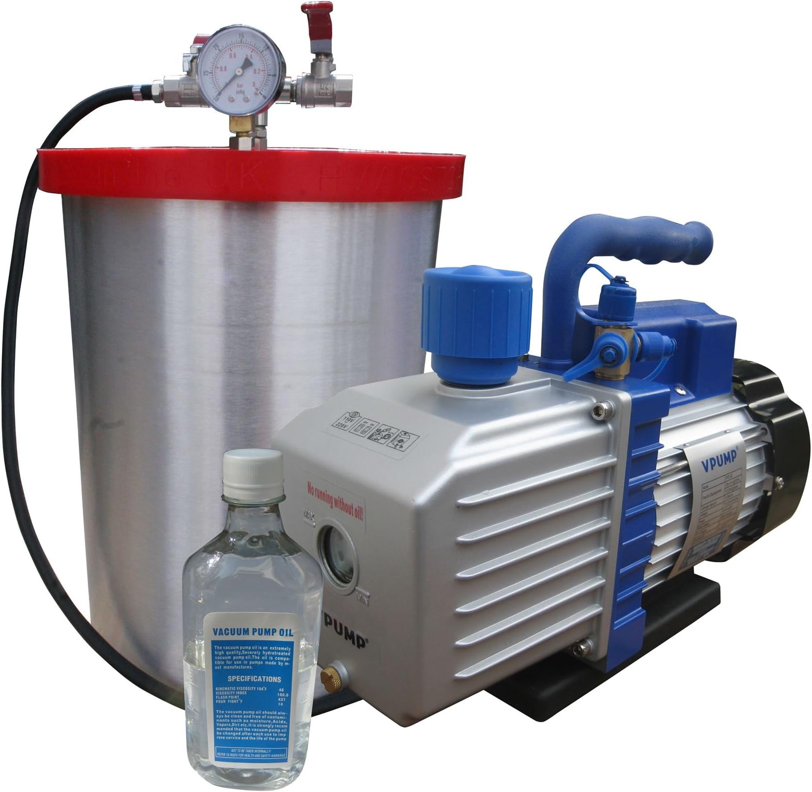 SEALAVAC Extra Tall Vacuum Chamber 18.5L inc. Hose & 2 Stage 6CFM Pump