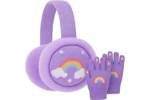 CHUANGLI Winter Ear Muffs For Kids Warm Furry Knit Girls Earmuffs with Gloves Plush Toddler Ear Warmers 3-15 Years