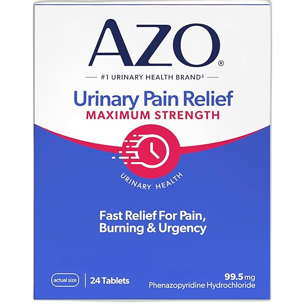AZO URINARY PAIN RELIEF MAXIMUM STRENGTH, FAST RELIEF OF UTI PAIN, BURNING & URGENCY, TARGETS SOURCE OF PAIN, #1 MOST TRUSTED BRAND, 24 TABLETS