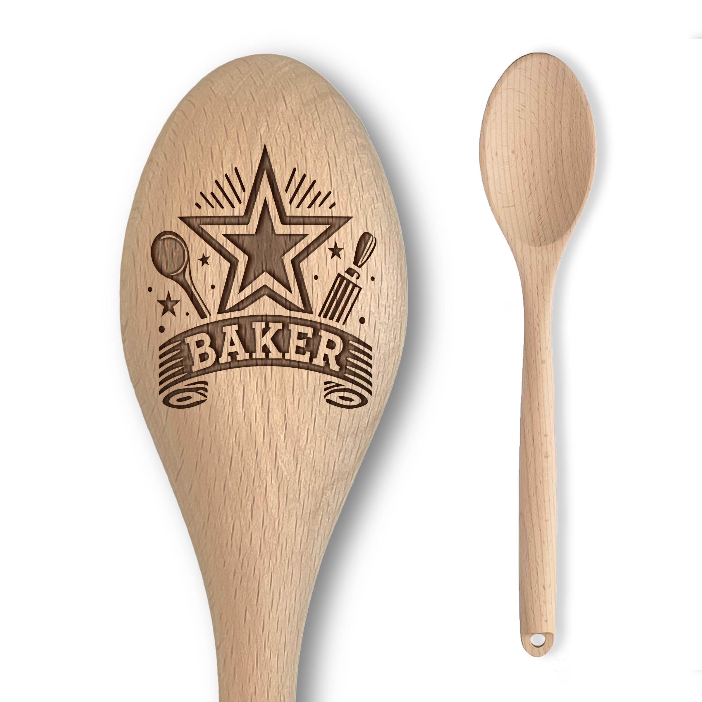 Star Spoon Baker Baking Off Winners Trophy Gift | Multiple Designs Available! | Baking + Cooking Competition Prize | Novelty Engraved Solid Beech Wooden Spoon (Style 4) — image 1