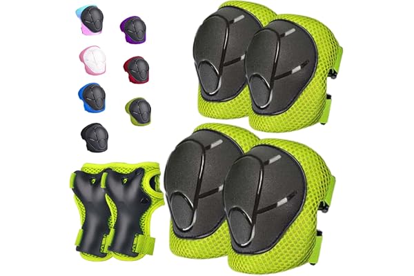 HocIece Kids/Youth Knee Pads for Kids 3-14Years Boys Girls 6 in 1 Kids Protective Gear Set Adjustable Knee Pads, Elbow Pads,