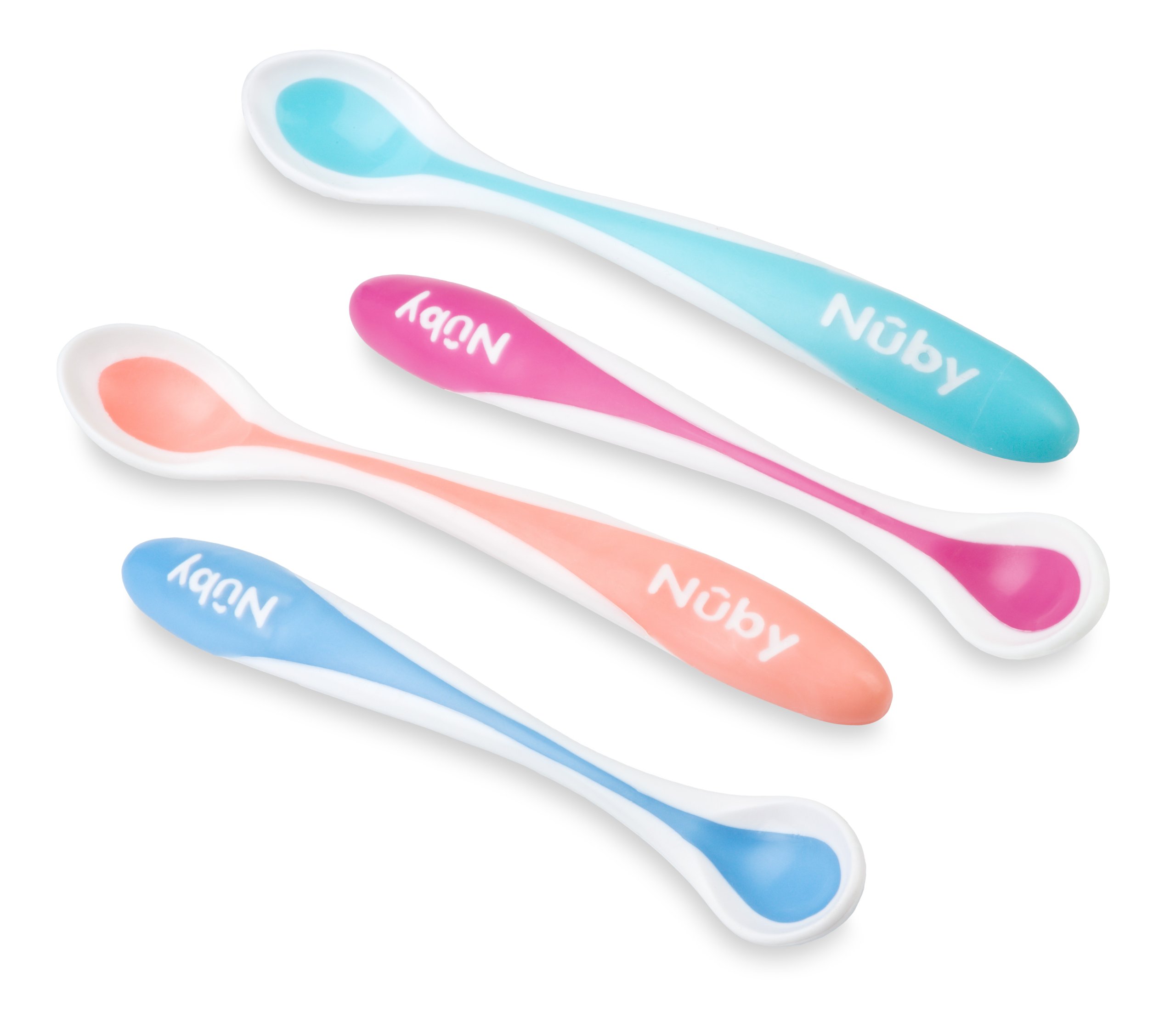 Nûby Couverts - Thermal Spoons with Soft TPE Edge, 4+ Months, Random Colour)