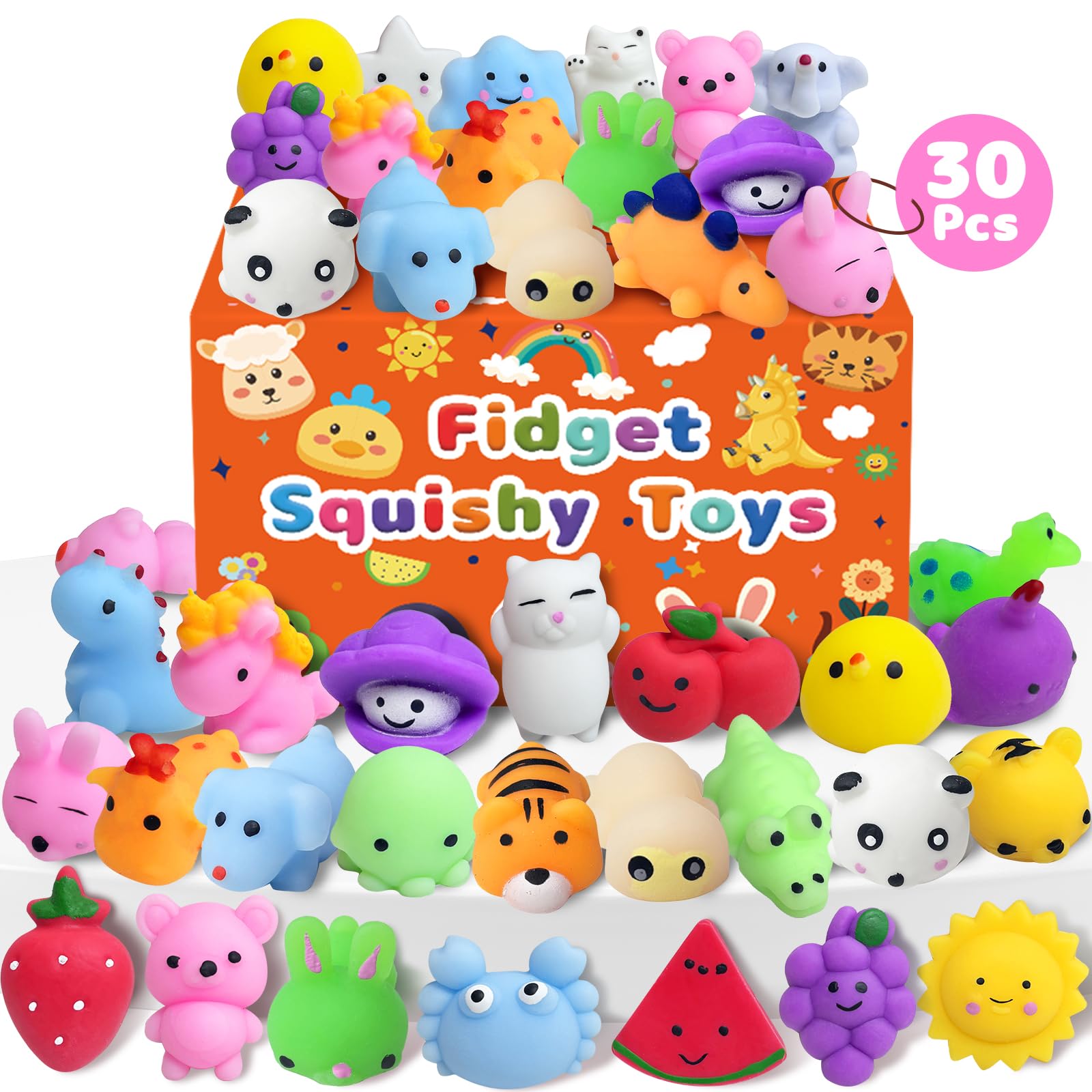 Photo 1 of 30 Pack Squishy Toys, Kawaii Party Favors for Kids 3-5, 4-8, 8-12, Treasure Box Toys for Classroom Prizes, Mini Birthday Gifts Goodie Bag Stocking Stuffers Fidget Sensory Toy