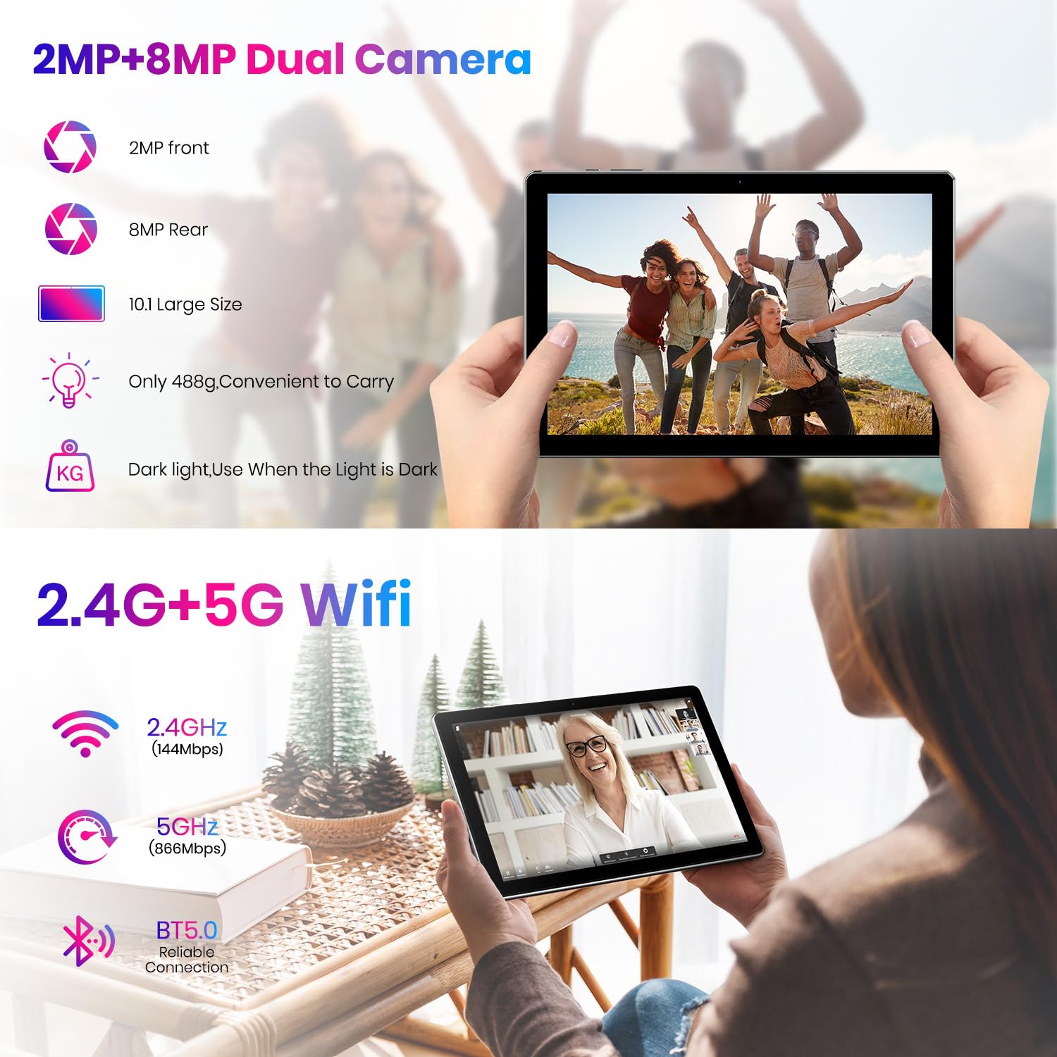 Tablet, 10.2 inch, Android 14 Tablets, Octa-Core, 12GB RAM + 64GB ROM (1TB Expand), 6000mAh Battery, 2.4G+5G Wi-Fi 6, 2MP+8MP Cameras, Bluetooth, 1280x800 FHD IPS (Gray)