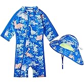 Baby Boy Swimsuit Rash Guard Toddler Sun Protection Swimwear Infant One Piece Bathing Suit with Sun Hat