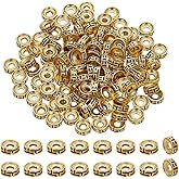 PH PandaHall 120pcs Antique Golden Spacer Beads Tibetan Style Beads Carved Flat Round Beads 7.5mm Rondelle Beads Metal Loose Beads for Jewelry Making Bracelet Necklace Earring DIY Crafts, Hole: 2.5mm