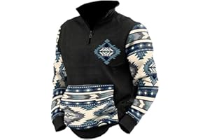 Pisexur Men's Fashion Hoodies & Sweatshirts 1/4 Zip Pullover Mens Cowboy Western Aztec Lapel Sweatshirt Casual Print Pullover