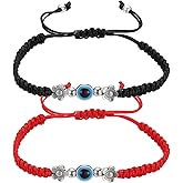 MECCANIXITY Evil Eye Lucky Bracelets, Handmade Braided Rope String Adjustable Flower Protection Bracelets, Minimalist Jewelry for Friend