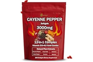 EILTEAU Cayenne Pepper Softgels Supplement, Supports Leg Vein, Heart and Blood Vessel Health, with Vitamin E D3+K2 and Extracts of Grape Seed, Hawthorn, Beetroot and Others (1)