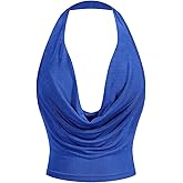 SOLY HUX Women's Cowl Neck Halter Neck Going Out Tops Open Back Sleeveless Y2k Crop Tank Top