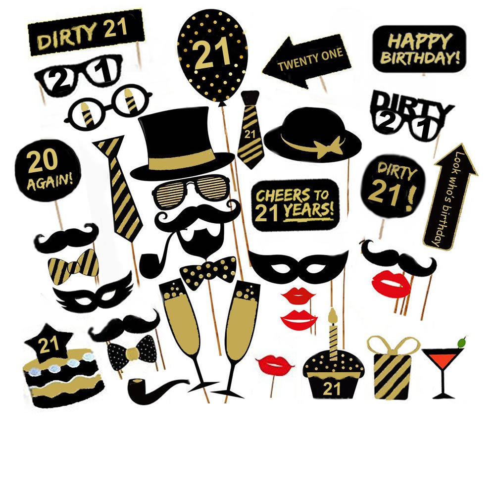 Veewon 21st Birthday Photo Booth Props Unisex Funny 36pcs DIY Kit Suitable for His or Hers 21st Birthday Party Celebration