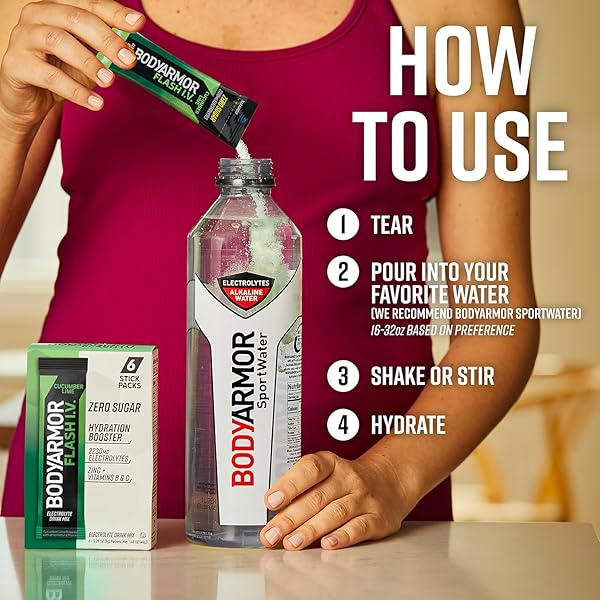 BODYARMOR FLASH IV ELECTROLYTE PACKETS, CUCUMBER LIME – ZERO SUGAR DRINK MIX, SINGLE SERVE PACKS, COCONUT WATER POWDER (6 COUNT)