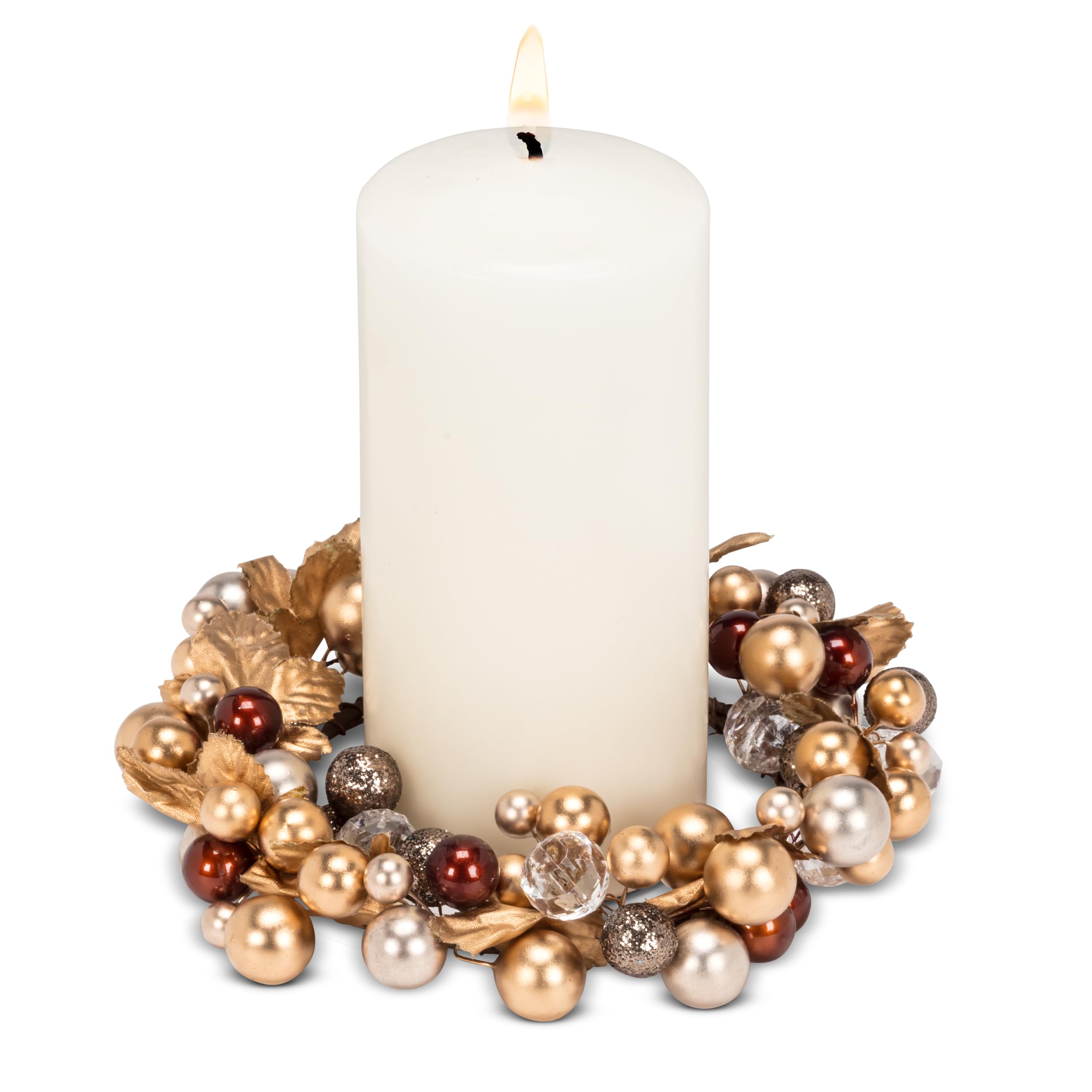 Photo 1 of Abbott Collection Beaded Pillar Candle Ring, Gold (6.5" D)