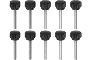HARFINGTON 10pcs Knurled Clamping Knobs Thumb Screws M4 x 25mm Metric Male Thread 13mm Matte Plastic Head 304 Stainless Steel Stud Hand Threaded Knob Thumbscrew Handle, Black