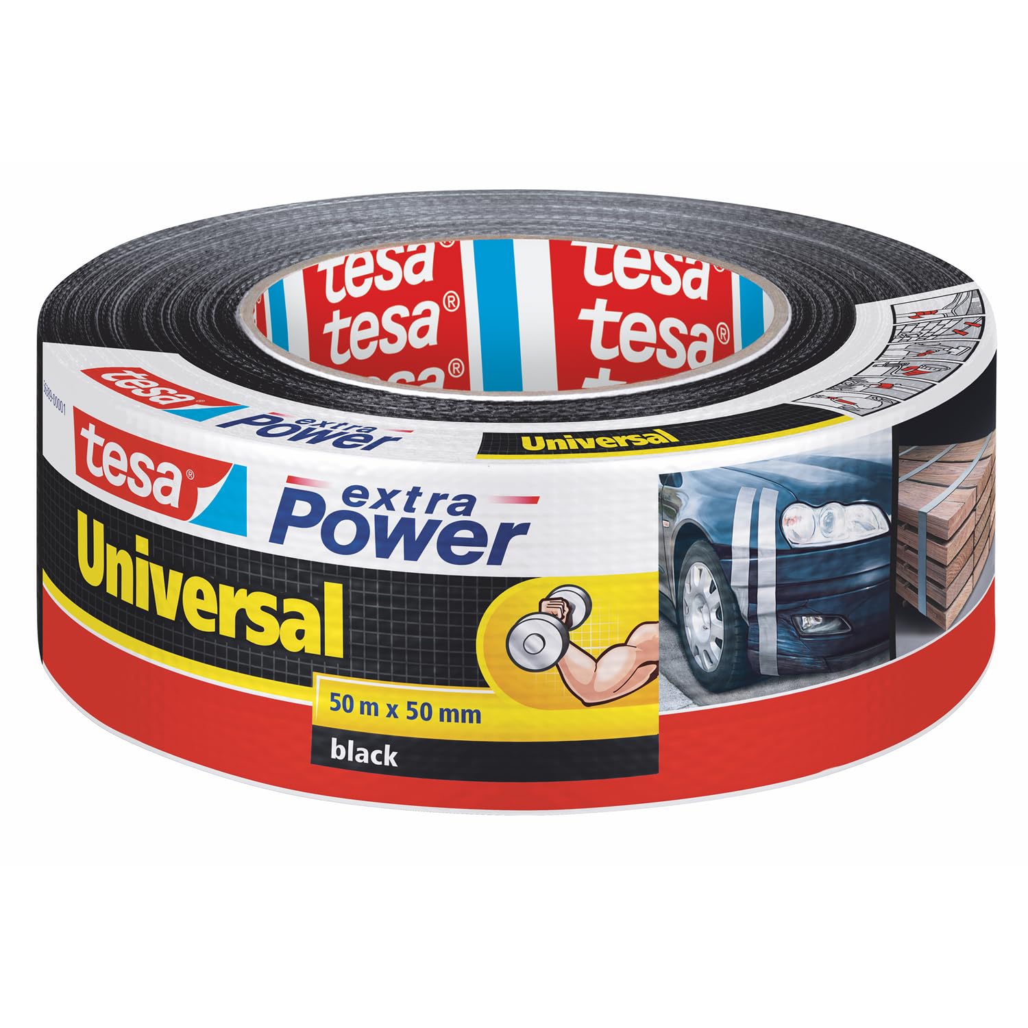 tesa Extra Power Universal Duct Tape - Adhesive Tape with Extra Strong Hold and Versatile Use - for Repairs, Fastening, Sealing and More - Black - 1 roll - 50 m x 50 mm