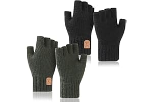 KLEBREIS Fingerless Gloves 2 Pairs Half Finger Gloves Unisex Half Finger Fleece Lined Gloves for Skiing, Running, Hiking, Dri